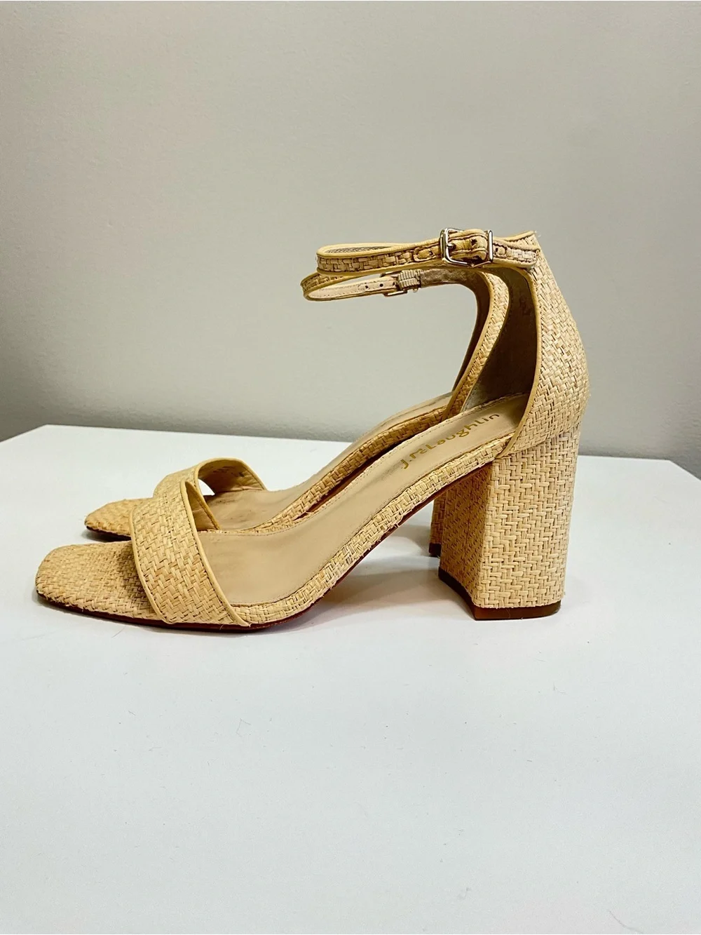 J. MCLAUGHLIN Esme Raffia Block Heel Sandals Natural Beige Size 8